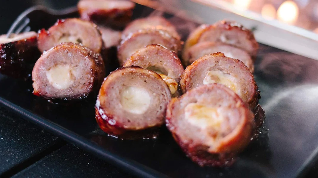 Image of Cheese Stuffed, Bacon Wrapped Hot Dogs