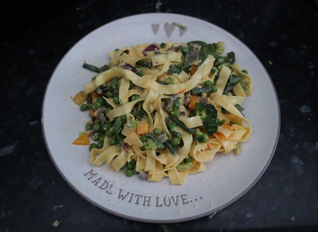 Pasta Primavera with Saffron Cream Sauce