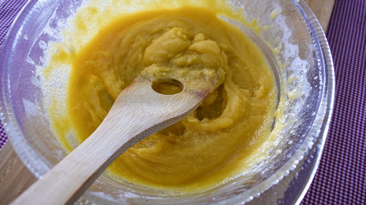 Image of Preheat the oven to 350°. In a mixing bowl mix butter, sugar, egg yolks, and vanilla.