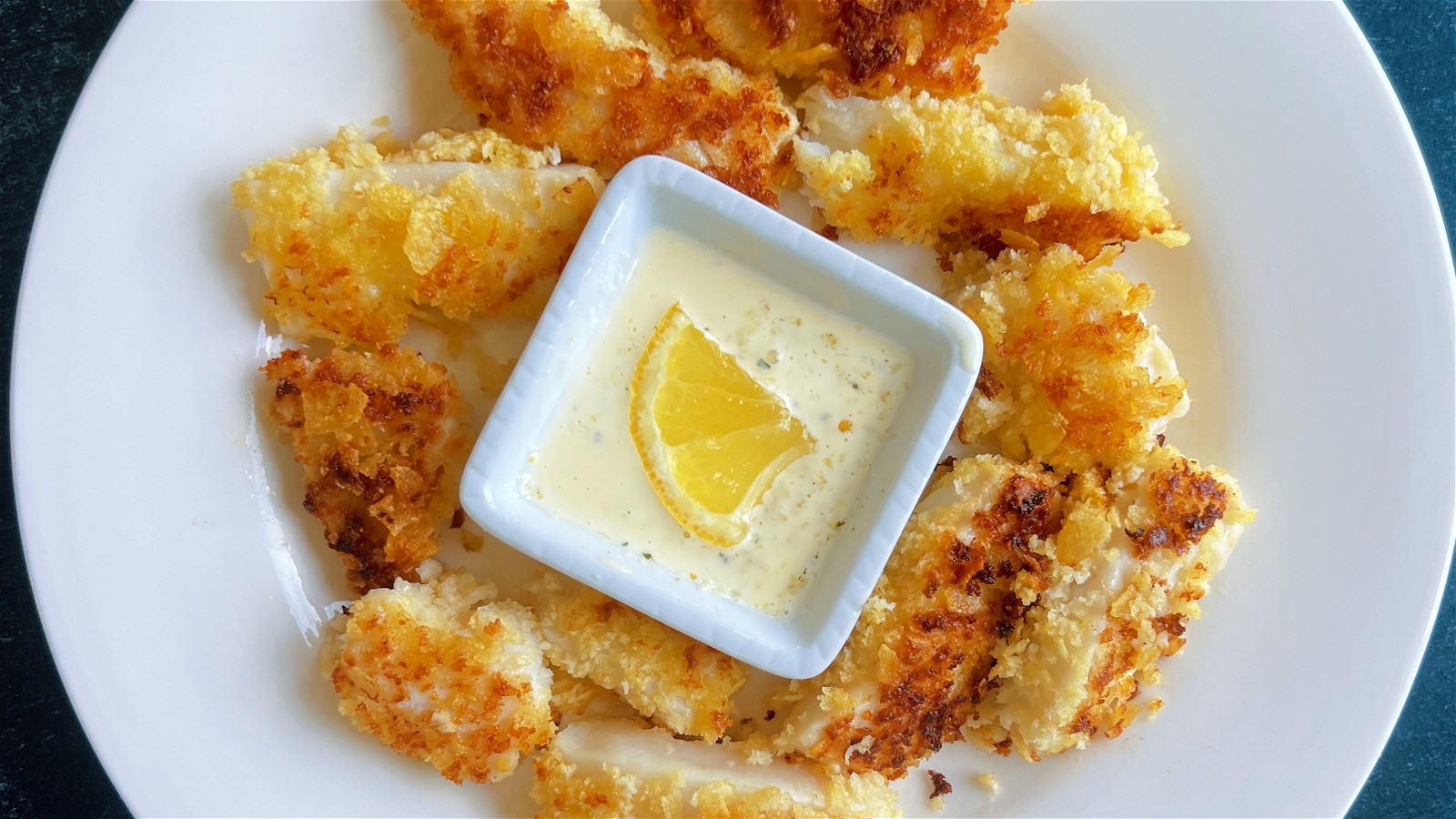 Image of Potato Chip-Crusted Halibut Sticks with Lemon Garlic Aioli