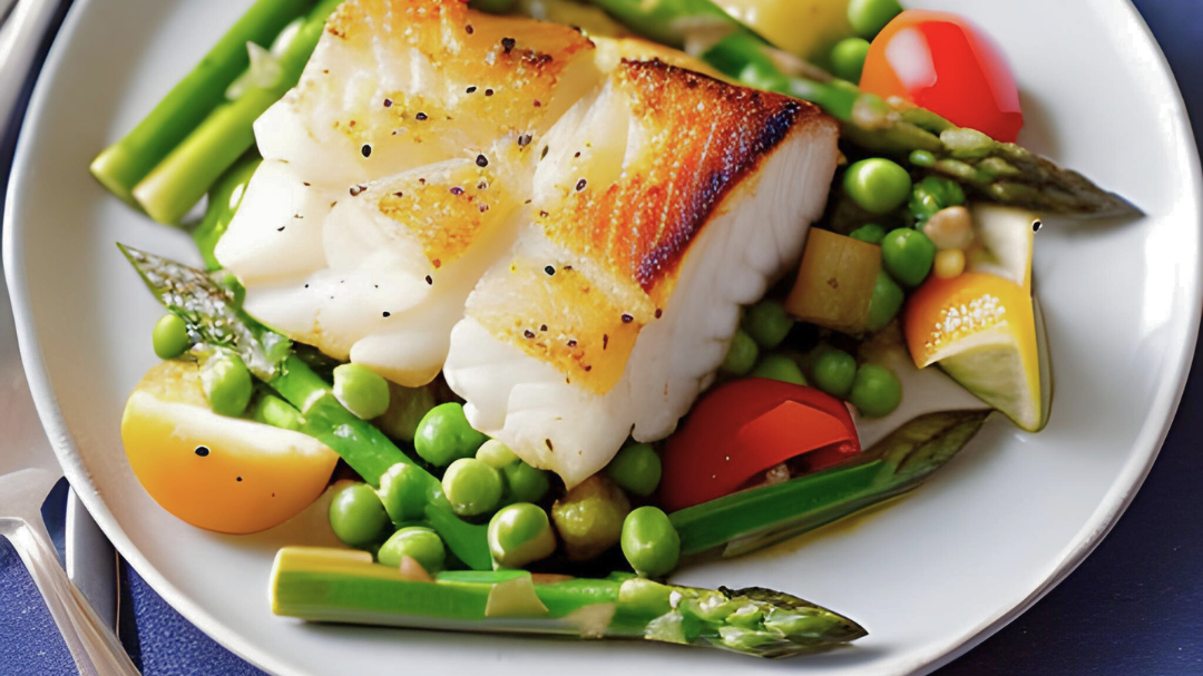 Image of Pan-Seared Cod with Spring Vegetables