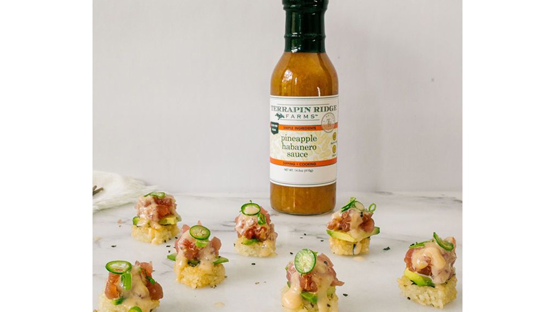 Image of Tuna Tartare, Crispy Rice with Terrapin Ridge Farms Pineapple Habanero Sauce