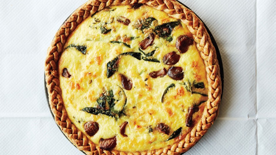 Image of Caramelized Garlic, Spinach, and Cheddar Tart