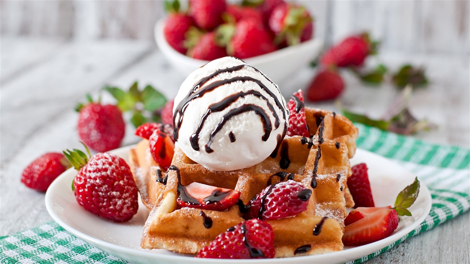 Image of Waffles with Lemon Olive Oil, Fresh Strawberry & Cara Cara Orange-Vanilla Balsamic Compote