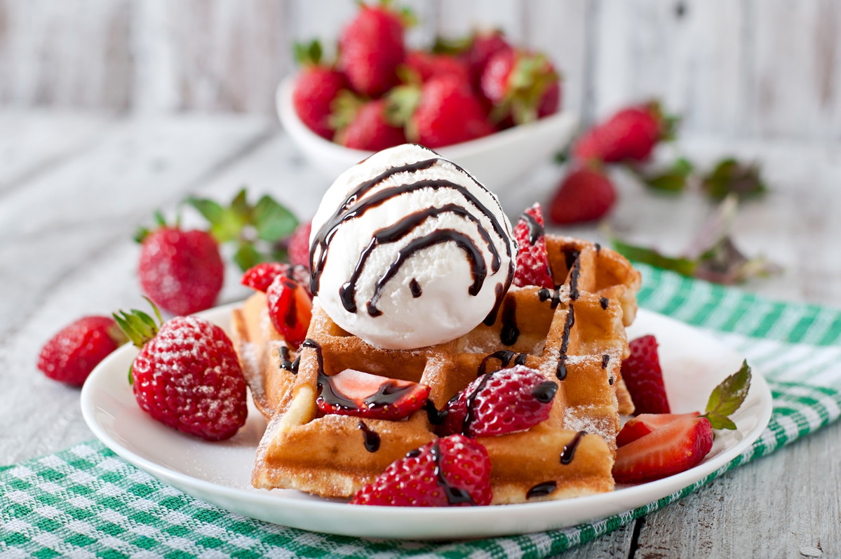 Waffles with Lemon Olive Oil, Fresh Strawberry & Cara Cara Orange-Vanilla Balsamic Compote