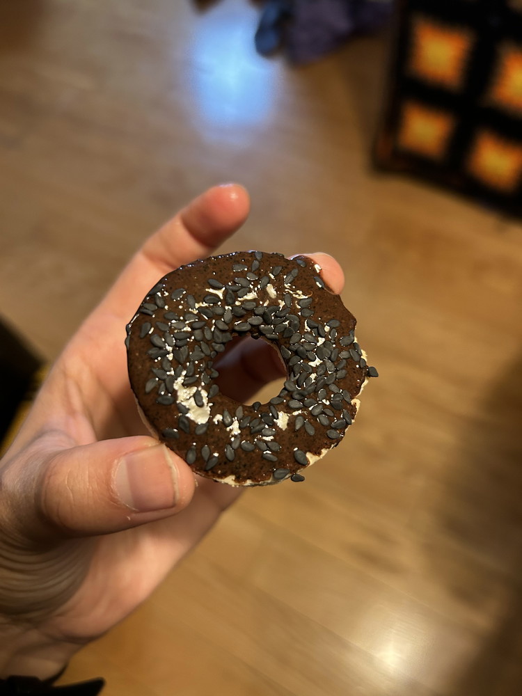 Image of If you want the option of a chocolate/black sesame topping, take your baking chocolate and melt it in the microwave for about thirty seconds (until it’s soft enough to mix up with a fork). Add the black sesame crunchy butter...