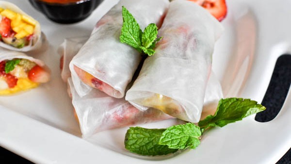 Image of Tropical Honey Fruit Spring Rolls Recipe