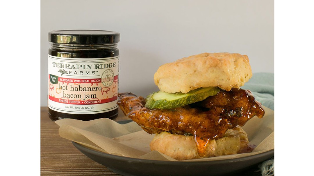 Image of Terrapin Ridge Farms Hot Habanero Bacon Glazed Fried Chicken Biscuit Sandwich