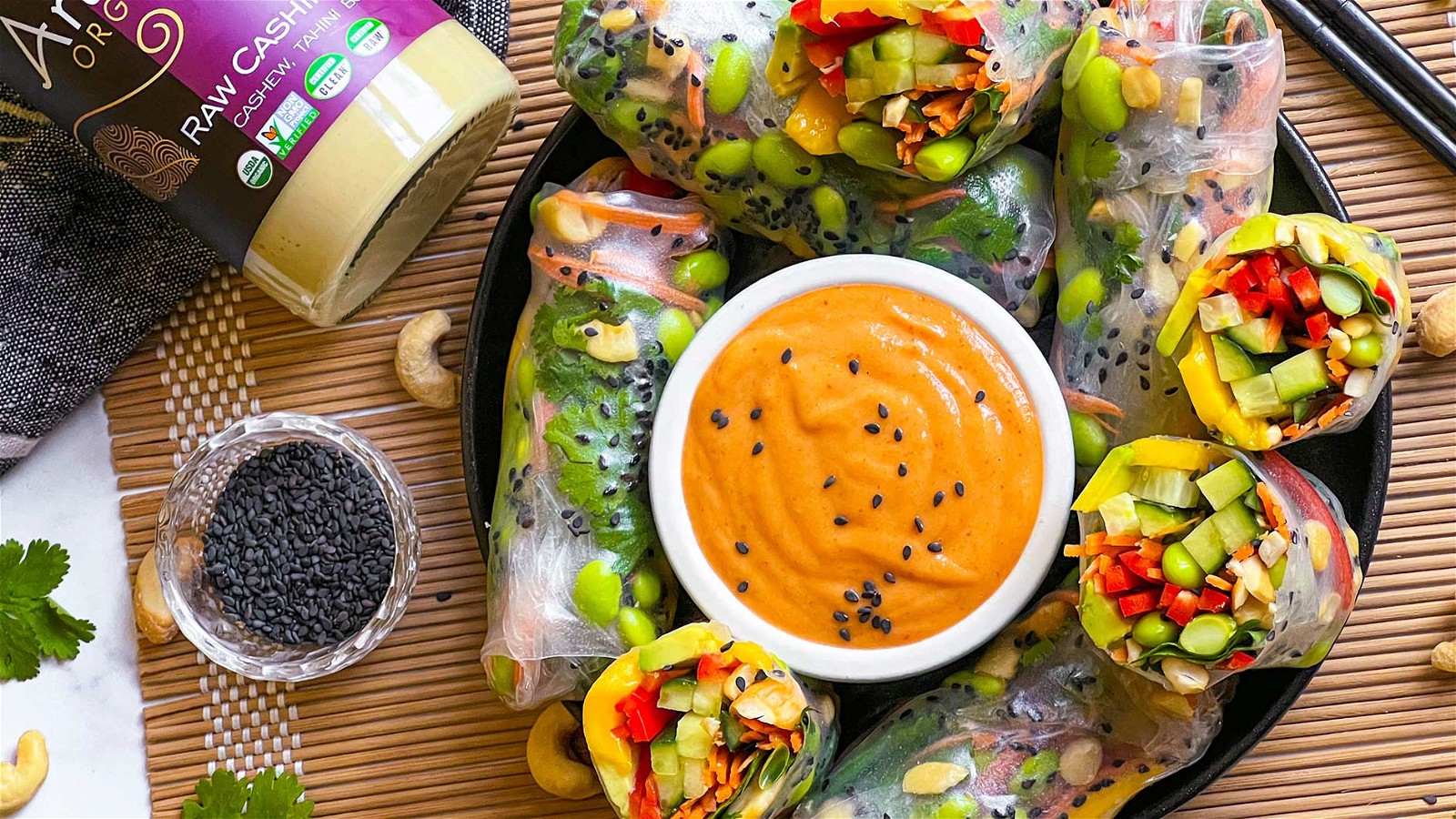 Image of Vegan Summer Rolls with Spicy Cashini Sauce