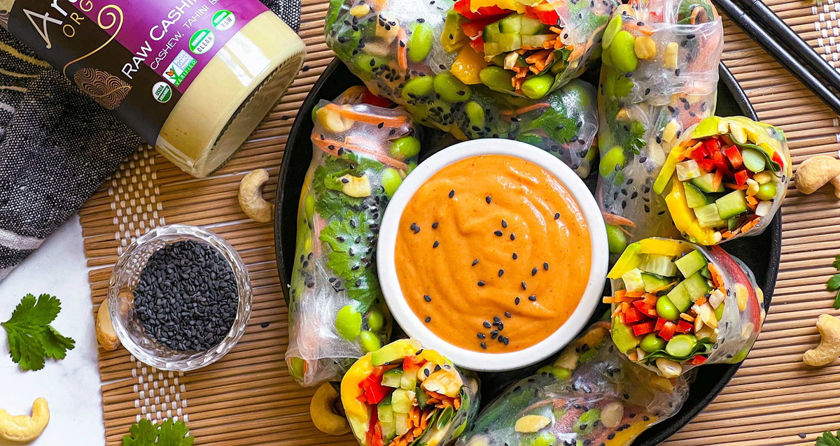 Vegan Summer Rolls with Spicy Cashini Sauce