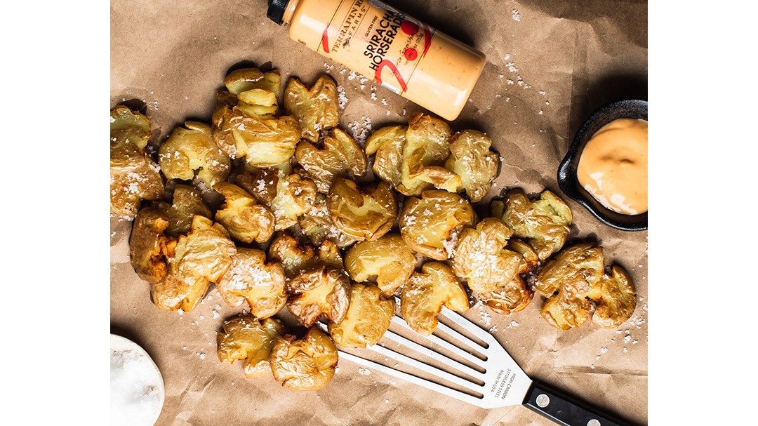 Image of Sriracha Horseradish Crispy Smashed Potatoes