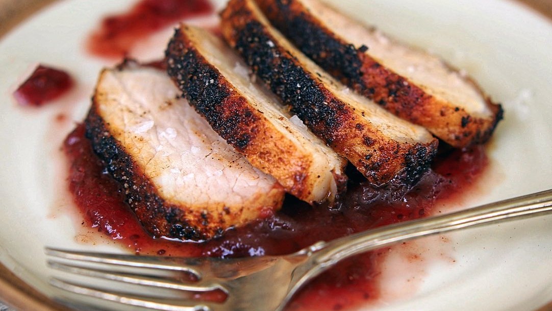 Image of Coffee Crusted Pork Chops over Terrapin Ridge Farms' Cranberry Relish with Grand Marnier (TM)