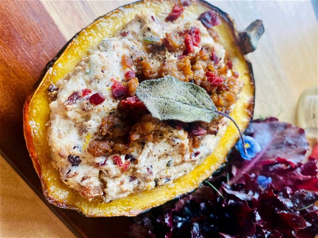 Image of Cranberry + Maple Sausage Stuffed Acorn Squash