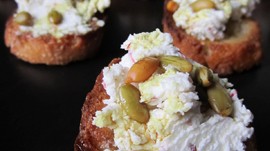 Image of Goat Cheese Crostini with Pumpkin Seeds and Butternut Squash Seed Oil