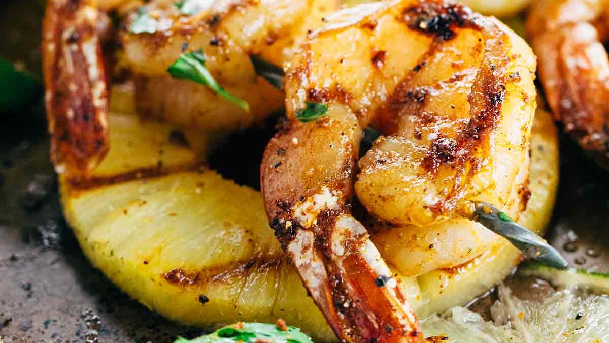 Image of Grilled Sesame Shrimp Skewers with Pineapple Beurre Blanc 