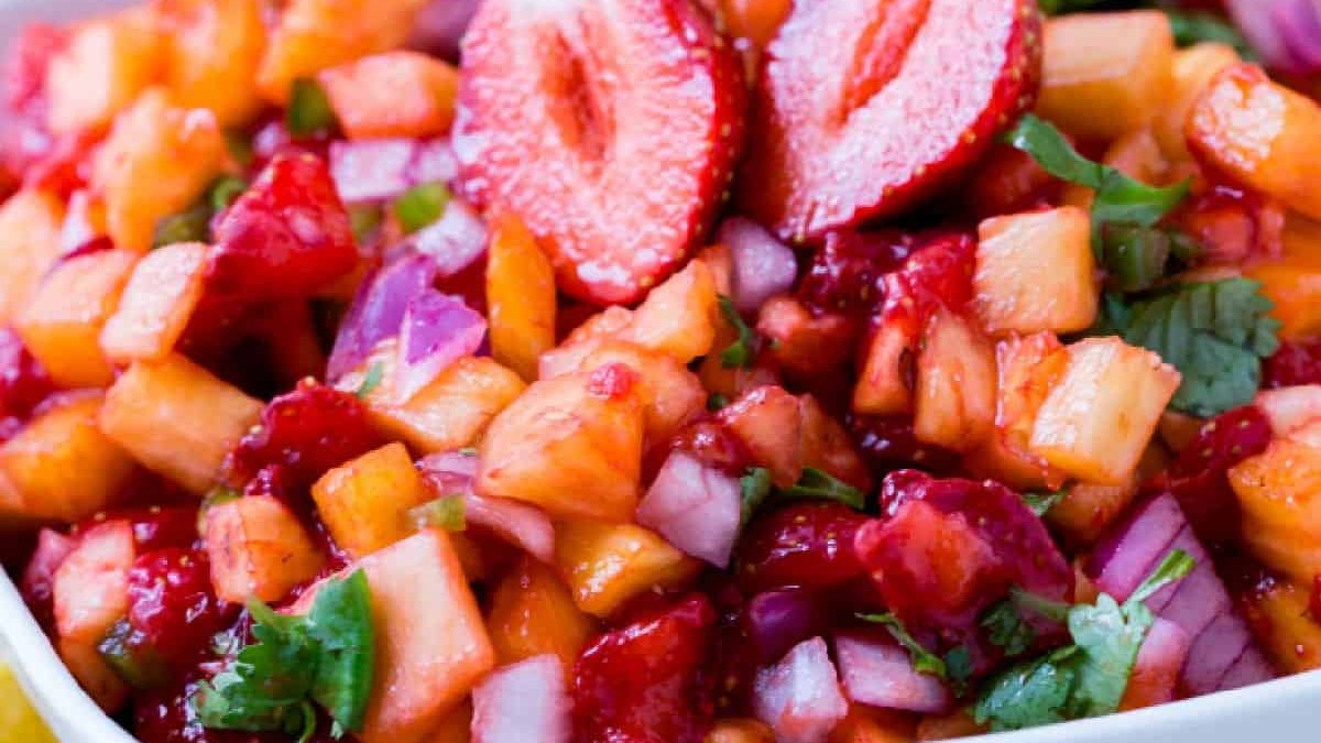Image of Cantaloupe, Strawberry, and Red Onion Salsa