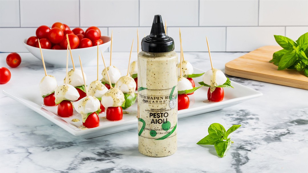 Image of Pesto Aioli Caprese Toothpicks