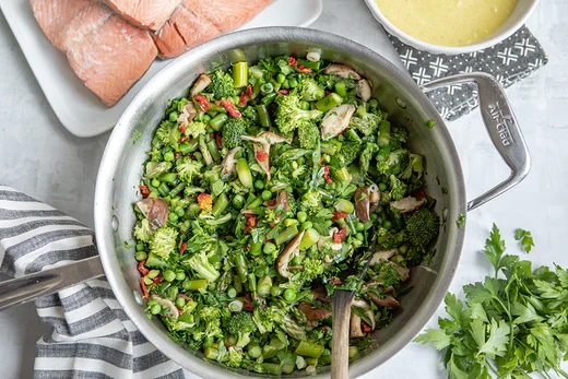 Asparagus, Pea and Broccoli Salad with Wild Salmon