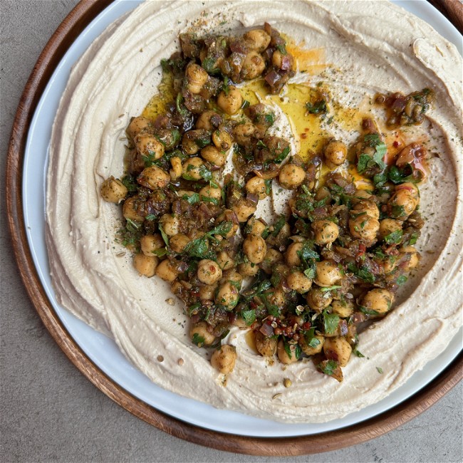 Image of Chermoula Chickpeas with Preserved Lemon and Hummus