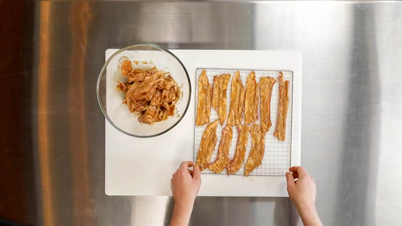 Image of Once the bacon jerky reaches your desired texture, remove it...