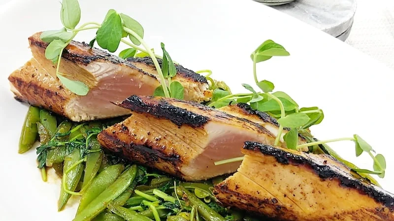 Image of Caramelized Albacore Tuna over Slivered Snap Peas