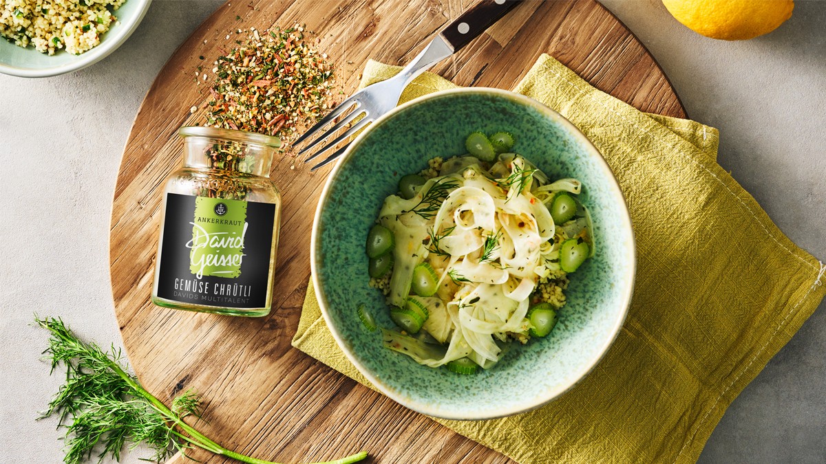 Image of Couscous with cucumber, dill and citrus fennel salad