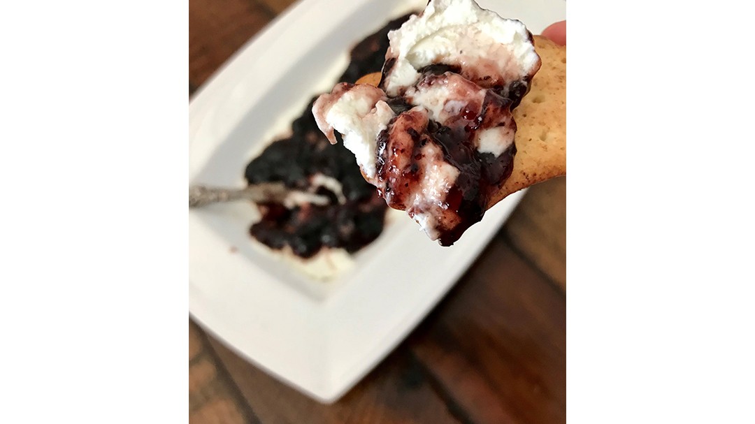 Image of Goat Cheese Easy Appetizer with Blueberry Bourbon Pecan Jam
