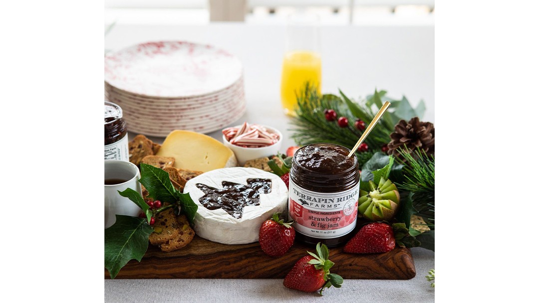 Image of Christmas Tree Brie with Strawberry and Fig Jam