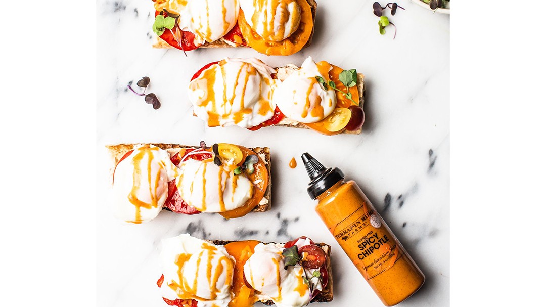 Image of Spicy Chipotle Eggs Benedict with Goat Cheese Spread