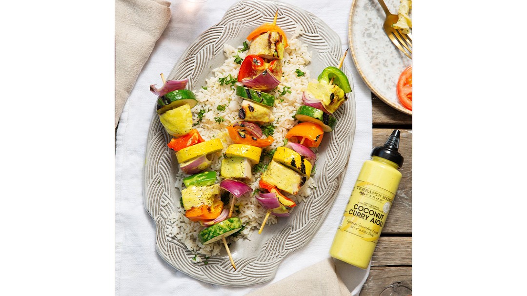 Image of Coconut Curry Kebabs on the Grill