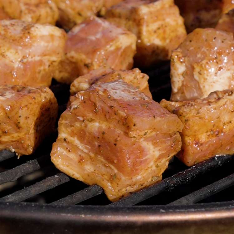 Image of Smoke your pork belly cubes between 225°F - 250°F until...