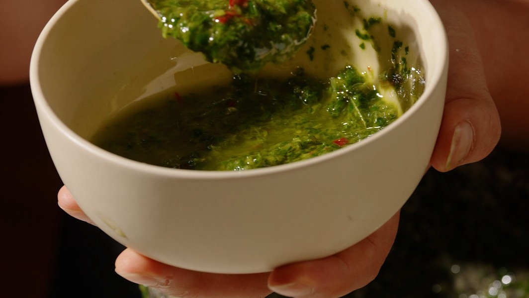 Image of Chimichurri with a Mortar and Pestle