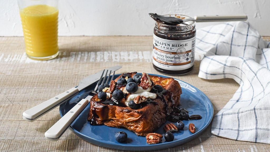 Image of Blueberry Bourbon Pecan Jam Stuffed French Toast with Ricotta