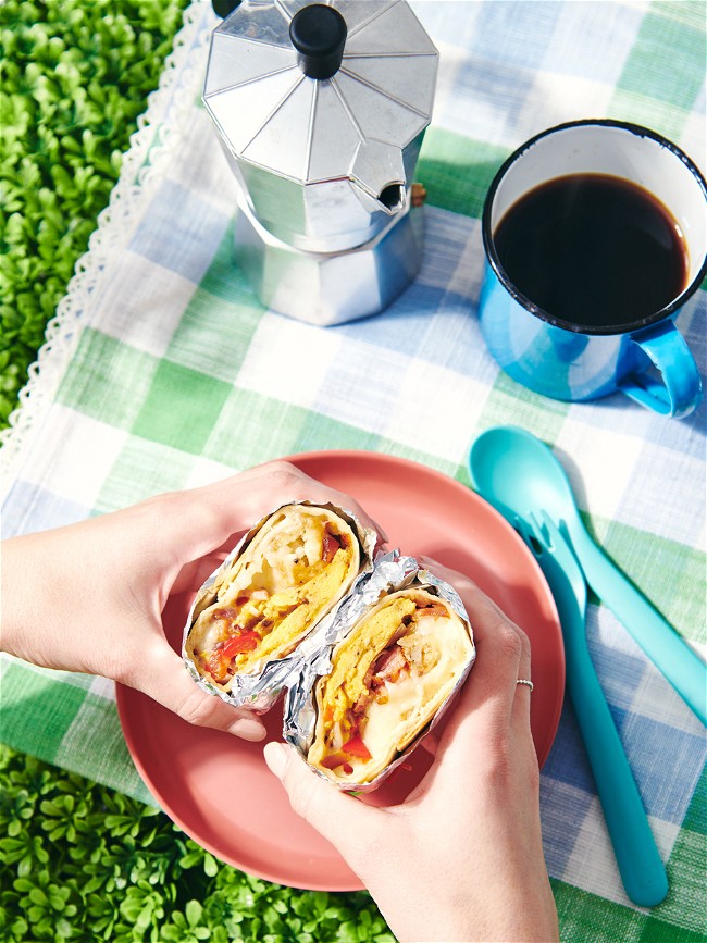 Image of Cheesy Tater Tot, Bacon & Egg Burritos  