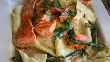 Image of Grilled Wild Salmon & Asparagus with Lemon Cream Sauce