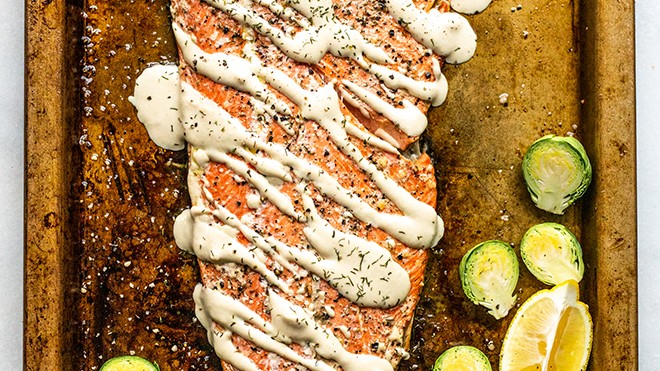 Image of Salmon Steaks with Lemon Green Tahini Sauce