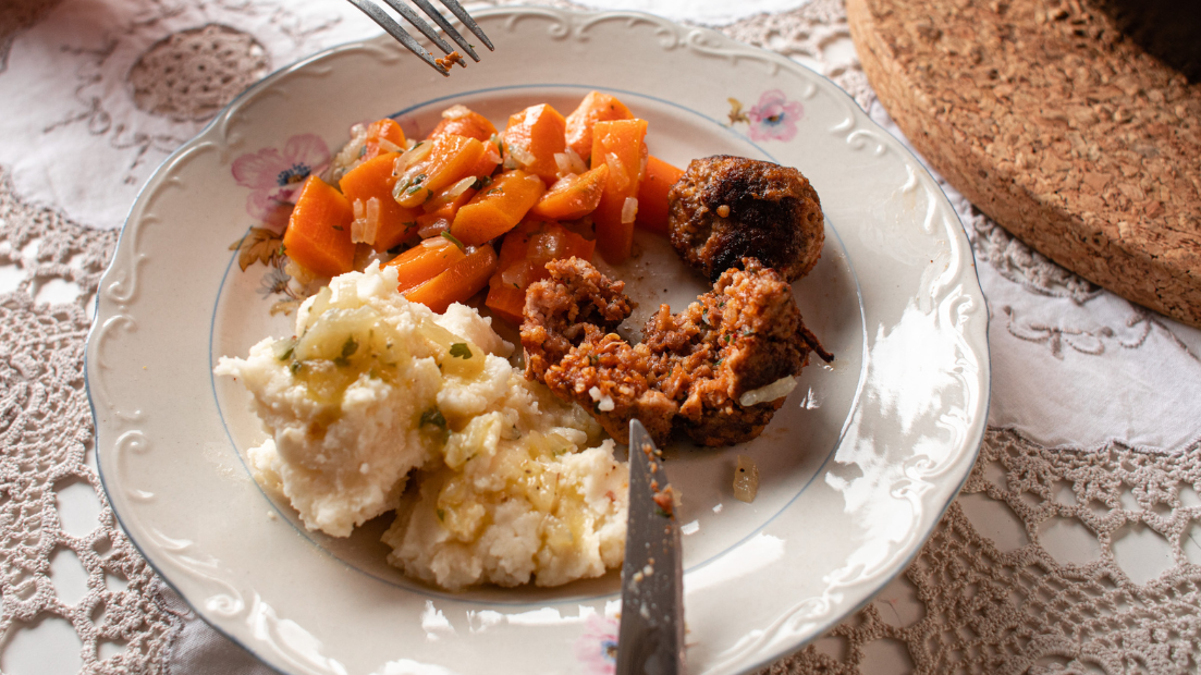Image of Mama's Classic German Meatballs with Mashed Potatoes and Carrots