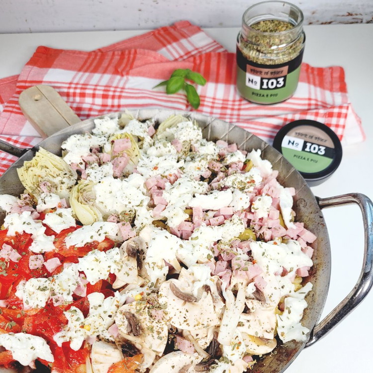 Image of Die Rösti quattro stagioni im Ofen ca. 10 Minuten gratinieren. Der Mozzarella wird lecker goldbraun