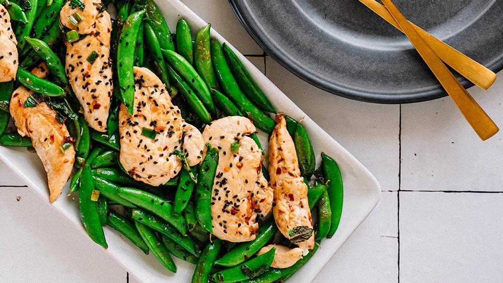 Image of Seared Ginger Peas & Sautéed Chicken