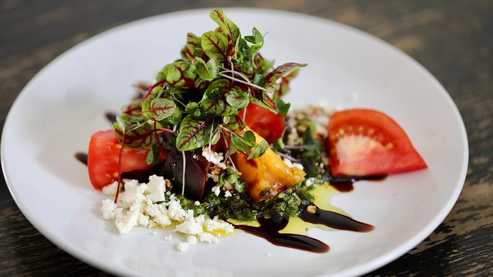 Image of Crab and Tomato Salad with Lemon Aioli and Balsamic Reduction