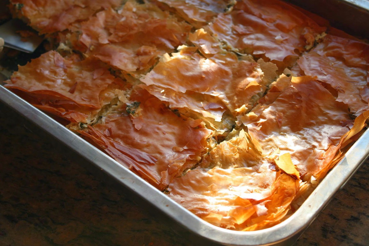 Fall Garden Greens Spanakopita with Garlic Olive Oil