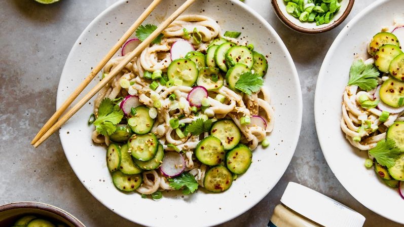 Image of 10-Minute Cold Sesame Noodles with Pickled Cucumbers