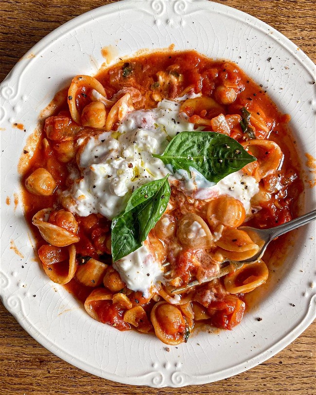 Image of Tomato + Chickpea Orecchiette with Stracciatella