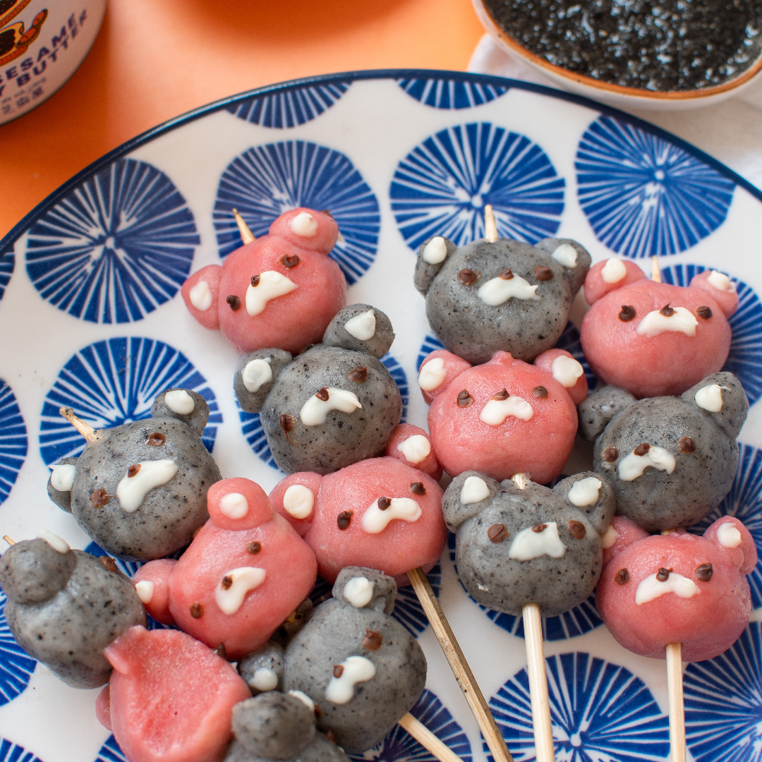 Cute Strawberry and Black Sesame Dango Bears