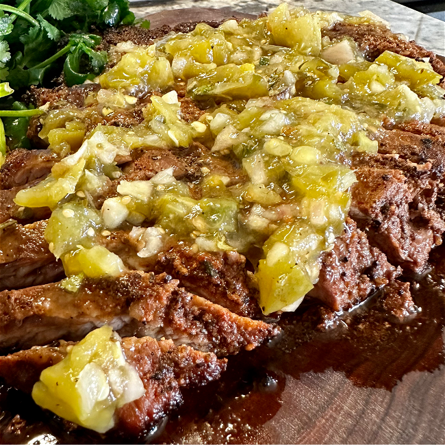 Image of Buffalo Flank Steak with Homemade Tomatillo Salsa
