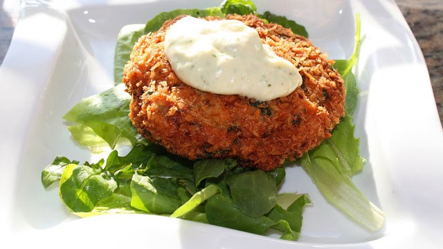 Image of Spot Prawn Cakes Pan Fried in Koroneiki Extra Virgin Olive Oil with Cilantro-Caper Aioli