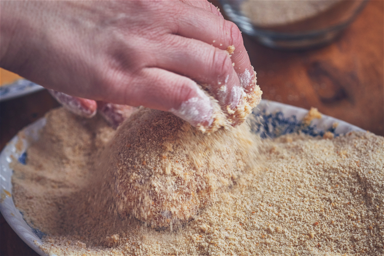 Image of From the egg mixture then roll into the breadcrumbs and...