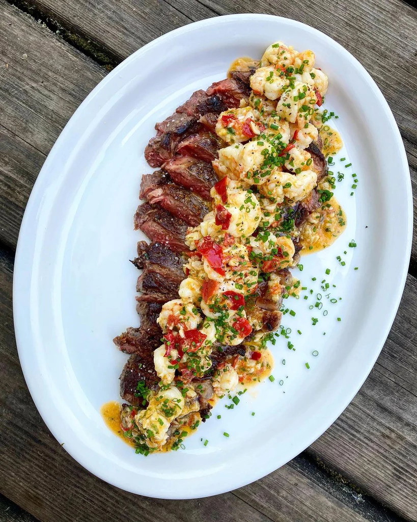 “Turf n Surf” Buffalo Ribeye & Calabrian Chili Wild Gulf Shrimp Scampi