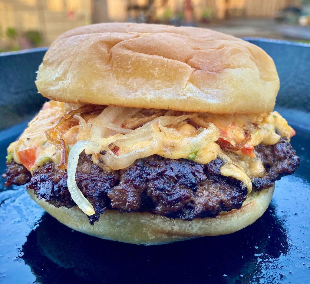 Buffalo Smash Burgers with Pickled Pimento Cheese