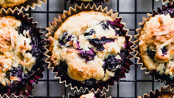 Honey Blueberry Muffins on a Cooling Rack
